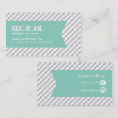 Carte De Visite Gris et Aqua Modernes Gris et Ruban (Devant / Derrière)