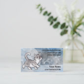 Carte de visite gris et blanc de chat - bleu et (Debout devant)
