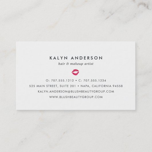 Carte De Visite Gris et blanc | Impression à lèvres roses (Dos)