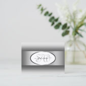 Carte De Visite Gris et blanc Monogramme Oval Silver Frame (Debout devant)
