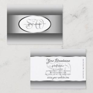 Carte De Visite Gris et blanc Monogramme Oval Silver Frame