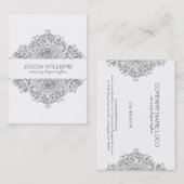 Carte De Visite Gris et blanc Ornemental Floral Design (Devant / Derrière)