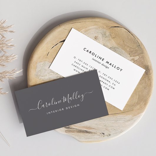 Carte De Visite Gris et blanc | Script de signature