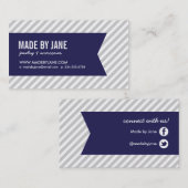 Carte De Visite Gris et bleu marine Gris et ruban (Devant / Derrière)