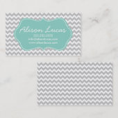 Carte De Visite Gris et menthe vert moderne Chevron Gris (Devant / Derrière)