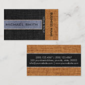 Carte De Visite Gris et noir Burlap Lin Rustique Jute (Devant / Derrière)