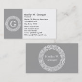Carte De Visite Gris foncé blanc clé grecque cadre Rnd initial Mon (Devant / Derrière)
