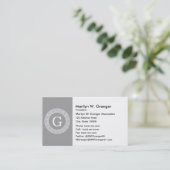 Carte De Visite Gris foncé blanc clé grecque cadre Rnd initial Mon (Debout devant)
