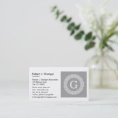 Carte De Visite Gris foncé blanc clé grecque cadre Rnd initial Mon (Debout devant)