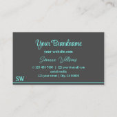 Carte De Visite Gris foncé et rayures Turquoises avec Monogramme é (Dos)