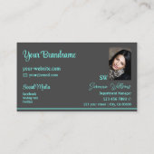 Carte De Visite Gris foncé Gris Turquoise rayures avec Monogramme (Dos)