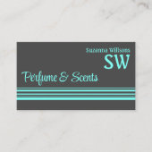 Carte De Visite Gris foncé Gris Turquoise rayures avec Monogramme (Devant)