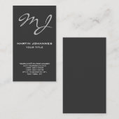 Carte de visite gris foncé monogramme calligraphiq (Devant / Derrière)