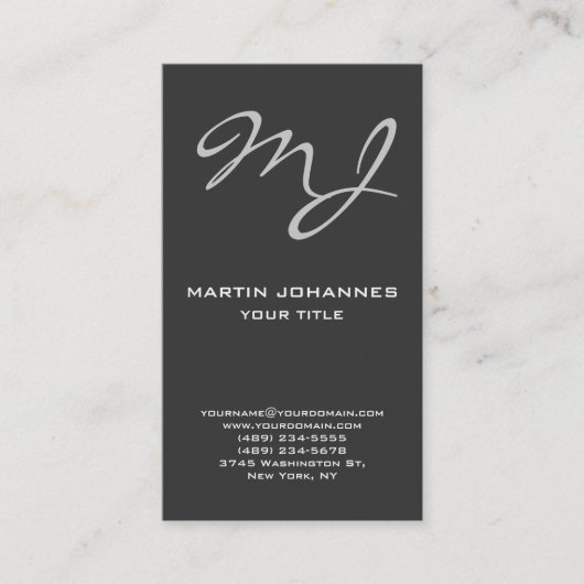 Carte de visite gris foncé monogramme calligraphiq (Devant)