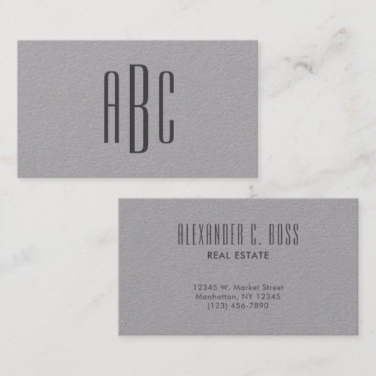Carte De Visite Gris foncé Simple à trois lettres Monogramme (Devant / Derrière)