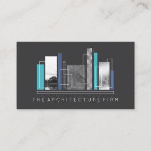Carte De Visite Gris géométrique et bleu d'architecture
