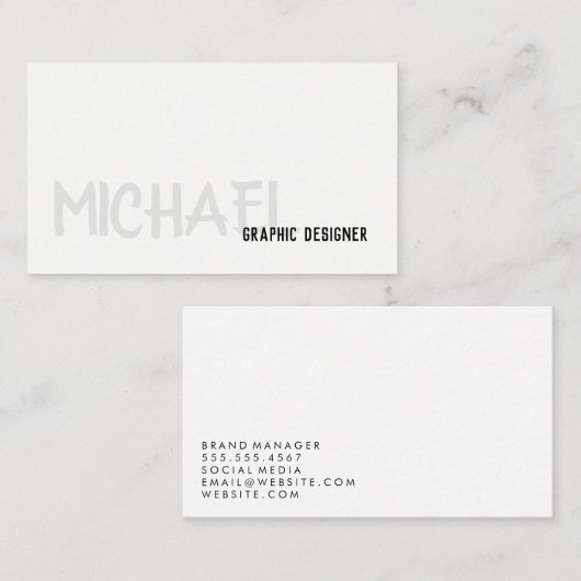 Carte De Visite Gris Gris Noir Texte simple (Devant / Derrière)