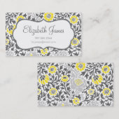 Carte De Visite Gris & Jaune Retro Floral Damask (Devant / Derrière)