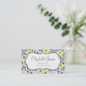 Carte De Visite Gris & Jaune Retro Floral Damask (Debout devant)