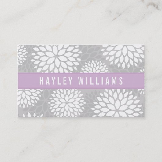 Carte De Visite Gris & Lilac Purple Moderne Floral (Devant)
