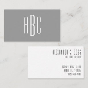 Carte De Visite Gris moderne et blanc Simple à trois lettres Monog