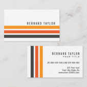 Carte De Visite Gris moderne et rayures rétro orangées blanc éléga (Devant / Derrière)