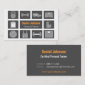 Carte De Visite Gris Moderne Fitness Icônes Personal Trainer (Devant / Derrière)
