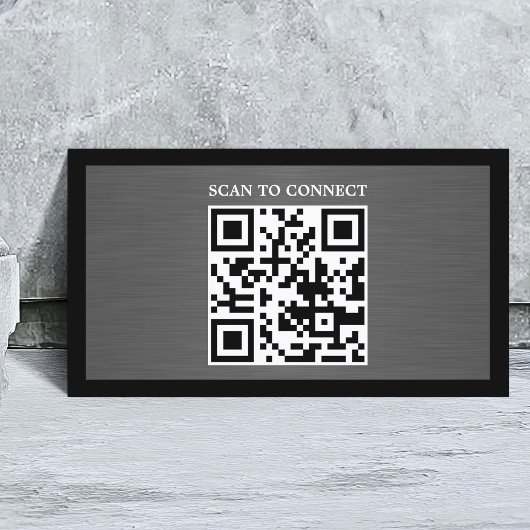 Carte De Visite Gris Moderne Métal Faux Code QR Noir Gras