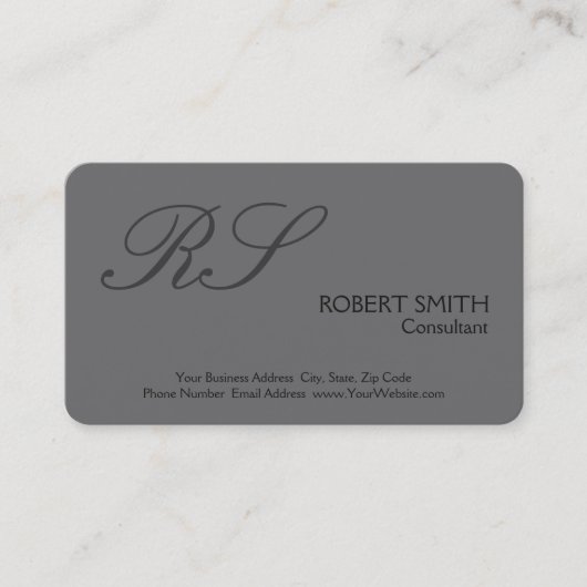 Carte De Visite Gris Moderne Simple Simple Plain Élégant Monogramm (Devant)