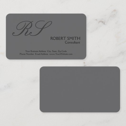 Carte De Visite Gris Moderne Simple Simple Plain Élégant Monogramm (Devant / Derrière)