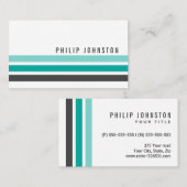 Carte De Visite Gris moderne turquoise aqua rayures bleues chic bl (Devant / Derrière)