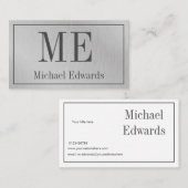 Carte De Visite Gris Monogramme professionnel Acier moderne (Devant / Derrière)