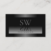 Carte De Visite Gris noir brillant Gradient blanc et Monogramme (Devant)
