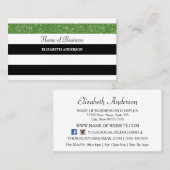 Carte De Visite Gris noir et blanc vert FAUX Glitz (Devant / Derrière)