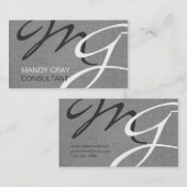 Carte De Visite Gris Noir Moderne Monogramme Lin (Devant / Derrière)