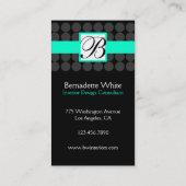 Carte De Visite Gris noir turquoise de design d'intérieur décoré (Dos)