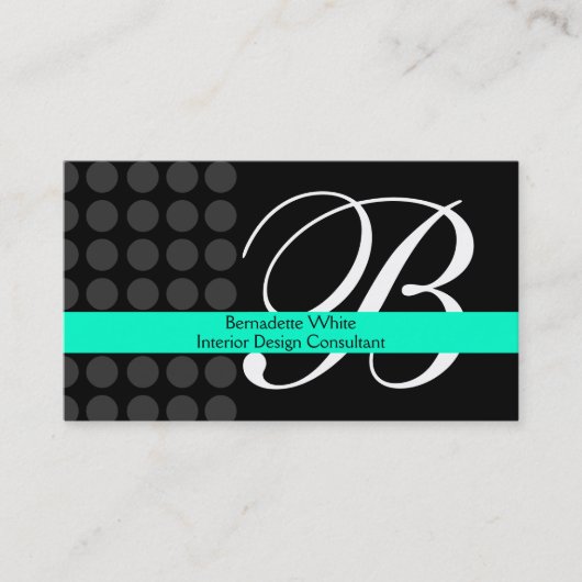 Carte De Visite Gris noir turquoise de design d'intérieur décoré (Devant)