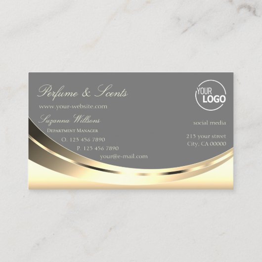 Carte De Visite Gris or élégant avec logo et diamant brillant (Dos)