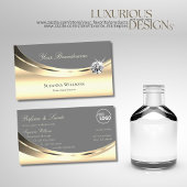 Carte De Visite Gris or élégant avec logo et diamant brillant