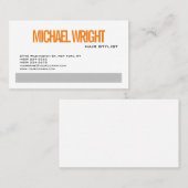 Carte De Visite Gris Orange Blanc Moderne Plaine Simple Minimalist (Devant / Derrière)