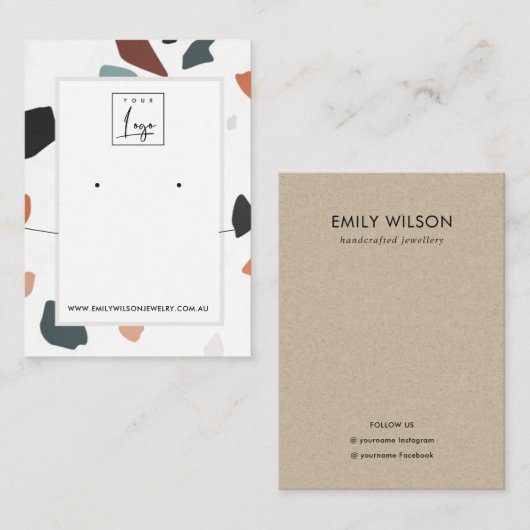 Carte De Visite Gris Orange Terrazzo Ecouter Collier Afficher logo (Devant / Derrière)