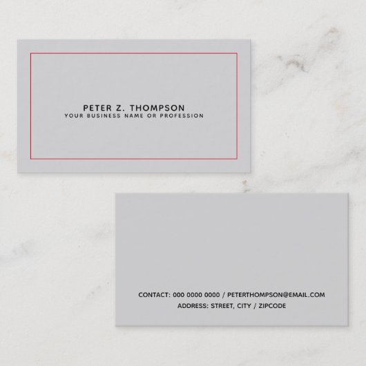 carte de visite gris pâle moderne avec une fine li (Devant / Derrière)