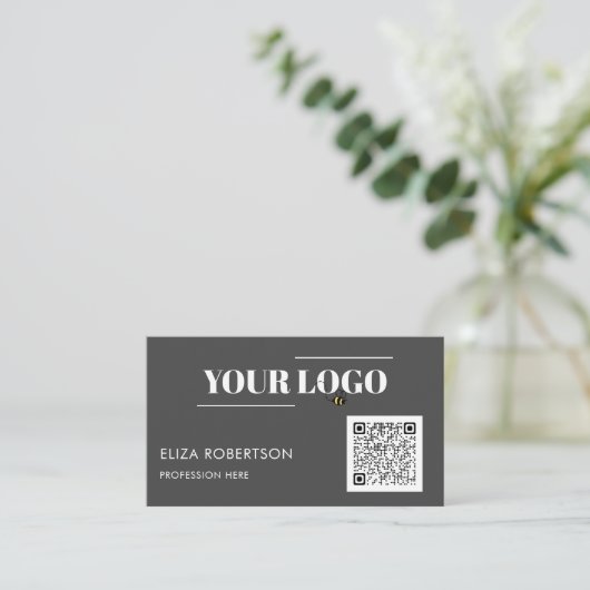Carte De Visite Gris QR Code Professionnel Logo Professionnel Prof (Debout devant)