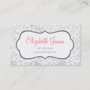 Carte De Visite Gris Retro Floral Damask