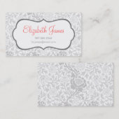 Carte De Visite Gris Retro Floral Damask (Devant / Derrière)