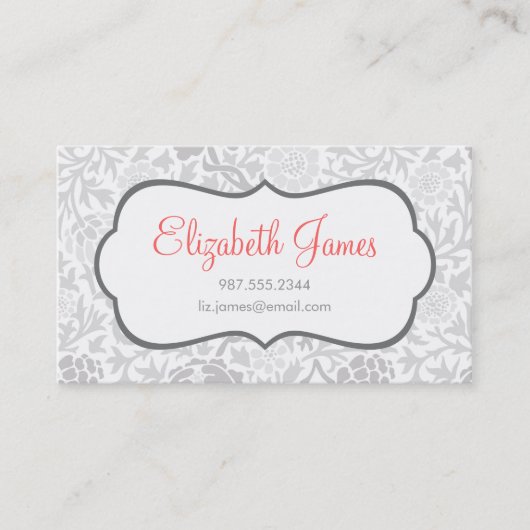 Carte De Visite Gris Retro Floral Damask (Devant)