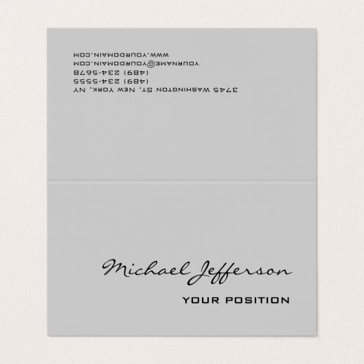 Carte de visite gris script unique chic (Extérieur déplié)