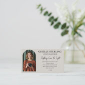 Carte De Visite Gris Terre Élégant Script photo Professionnel (Debout devant)