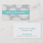 Carte De Visite Gris & Turquoise Moderne Floral (Devant / Derrière)
