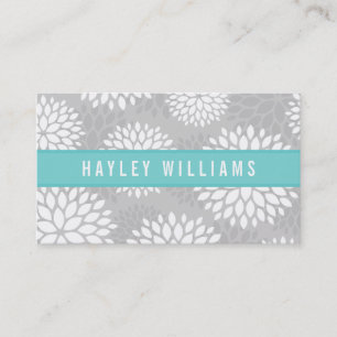 Carte De Visite Gris & Turquoise Moderne Floral